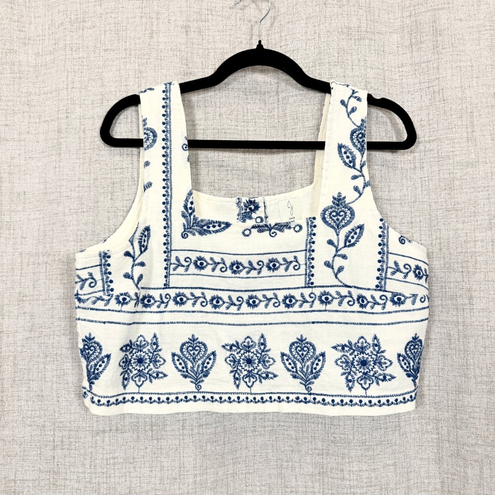 Joie Embroidered Crop Top Sz L Linen Blend Boho Tank European Summer Cottagecore